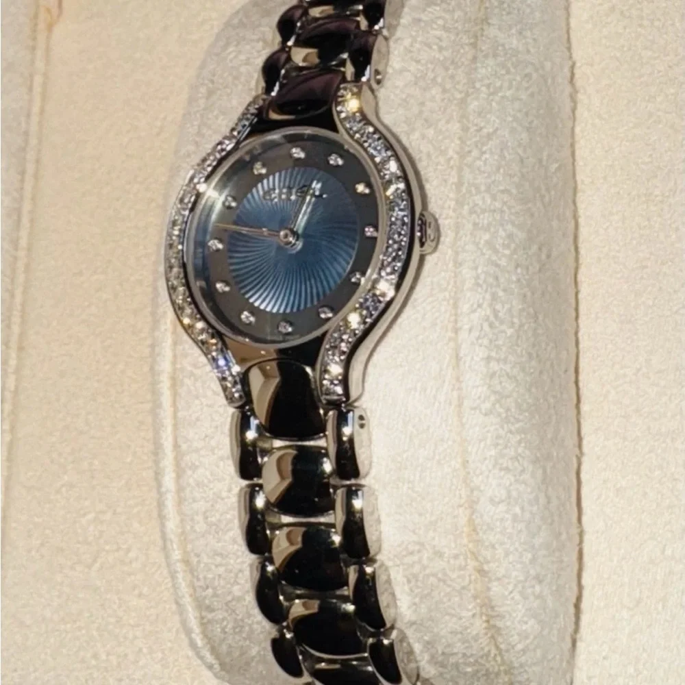 Ladies Women’s EBEL Beluga SS Diamond & Blue Mother of Pearl Wrist Watch w/ Box